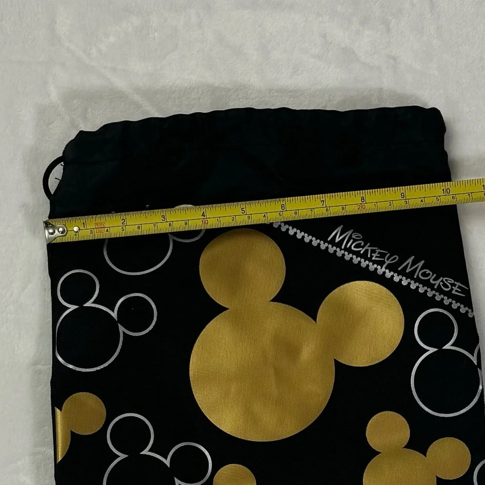 Disney Black Good & White Mickey Mouse Ear Pattern Drawstring Bag ~14” x 10” NWT